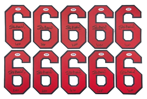 Lot of TEN (10) Stan Musial Signed #6 Jersey Numbers Inscribed "3630" (PSA/DNA)